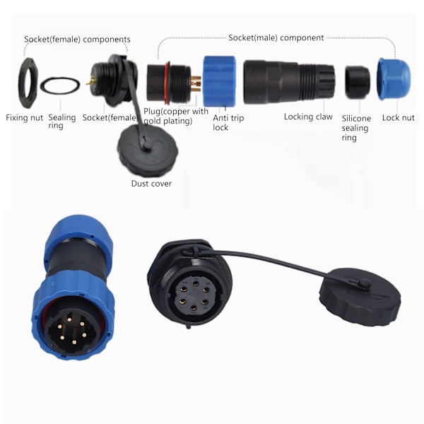 Aviation-kontaktuttag IP68 Vattentätt Koppling Bakre Mutter Han/Hona Butt-terminal 380V SP206 Stift