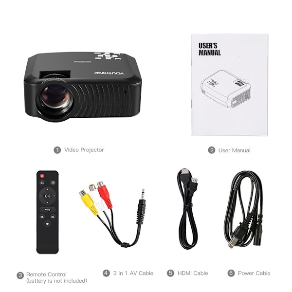 Bärbar LCD-projektor Multimedia Hemmabio Stöd 1080P HDMI USB TF-kort AV