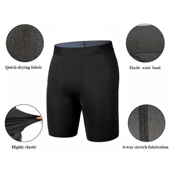 Kompressionstights med hög elasticitet, svalkande, snabbtorkande, andningsbara herrshorts för träning, löpning, ridning, svart, L