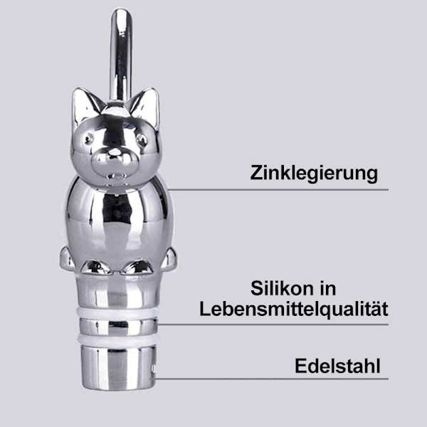 Vinflaskpropp med katthuvud, silver, flaskpropp
