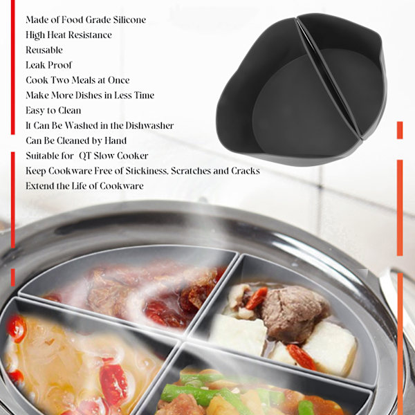 6QT Silikon Slow Cooker Liners Återanvändbara läckagesäkra 2 i 1 Slow Cooker Divider Liner Kökstillbehör för hem Grå