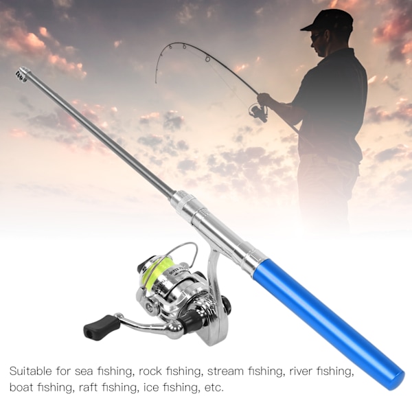 Bärbar Mini Penformad Fiske Spö Stång Fickretractable Fiske Spö med Rulle HjulBlå