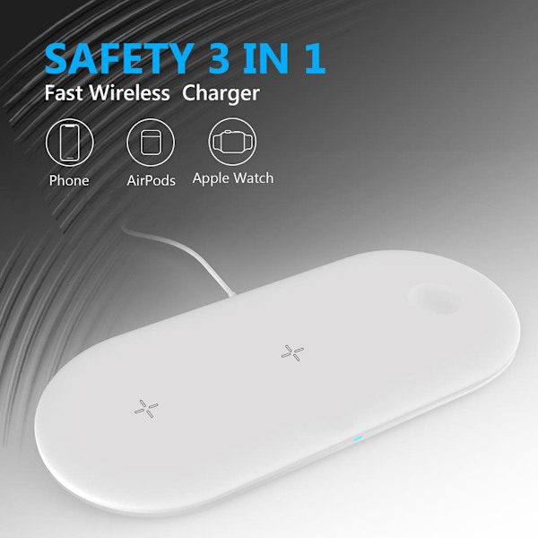 3-i-1 10W trådlös laddare trådlös laddningsstation för iPhone 11 XS XR Apple Watch Air Pods 2