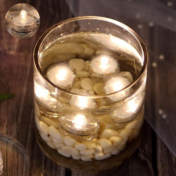 12x LED Vattentäta Nedsänkbara Tealights Flamlösa Tealight Batteridrivna Sub Ljus för Bröllop Jul Thanksgiving Fest Evenemang Heminredning