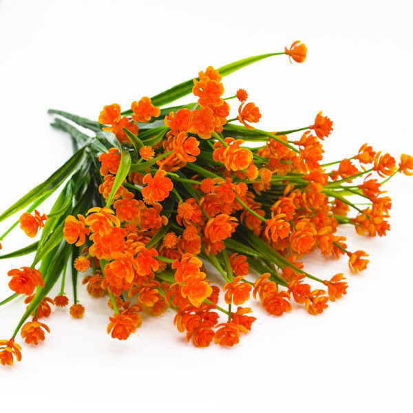 Konstgjorda falska blommor, 4 buntar utomhus UV-beständiga grönskande buskar växter inomhus utomhus hängande planterare hem trädgård dekor（Orange）