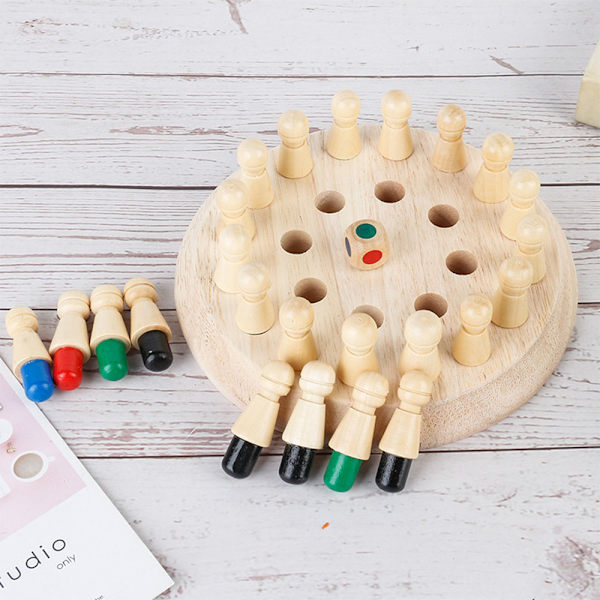 Träminne Match Stick Schackspel Set, Roligt Blockbrädespel Förälder-Barn Interaktion Leksak för Pojkar och Flickor Från 2 År och Uppåt