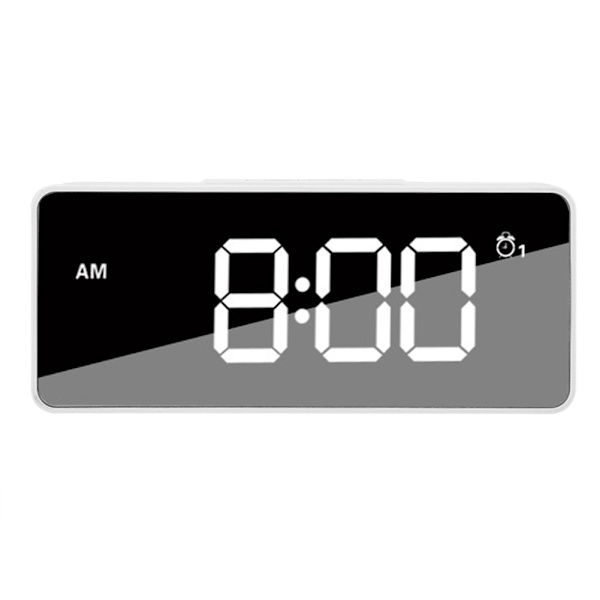 Multifunktionell USB-laddning Digital musik Snooze väckarklocka Bakgrundsbelyst spegeldisplay Vit