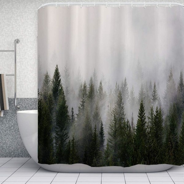 Misty Forest Duschdraperier Liten Halv Storlek 72\" B x 72 L, Natur Skog Duschdraperi för Badrum, Fantasy Dimma Magiskt Trä Bad Gardiner, Höst Dusch