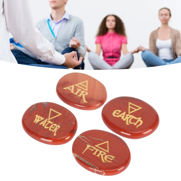 4 Elementer Assorterade Stenar Graverade Triangulära Symboler Jord Luft Eld Vatten Polerade Runstenar för Reiki Kristaller Healing Redstone