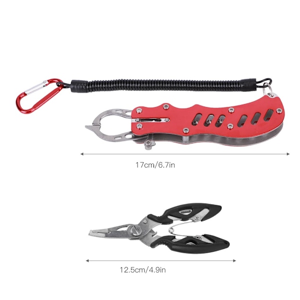 Fiskepliers multifunktionella bärbara fiskepliers fiskgrepp med snöre och slida röd