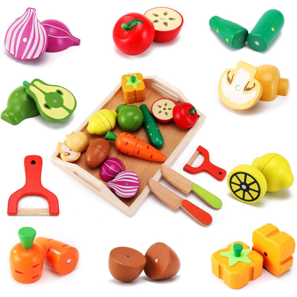 Träleksaker Montessori Träkök Barnmat - Trämat Frukt- och grönsaksleksaker, Barnleksakspresenter
