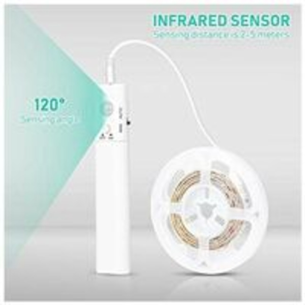LED-remsa med rörelsesensor - 1M självhäftande batteridriven LED-remsa, IP65 vattentät LED-remsa, batteridriven LED-remsa, 6000K varmvit ljusremsa