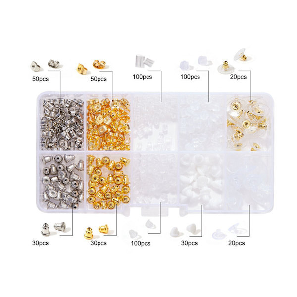 530 st Earring Backs i Legering Silikon Plast Material DIY Tillverkning Lätt Utbytbara Smyckestillbehör för Hantverk