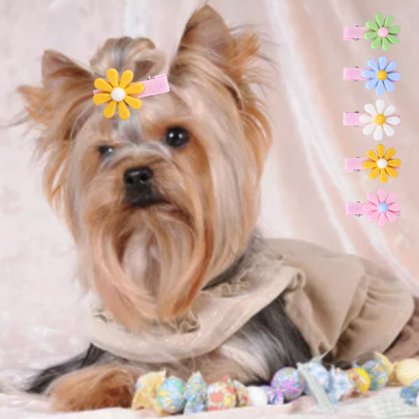 20-pack färgglada husdjurshårklämmor söta blommiga husdjurshårnålar för kaniner hund katt valp