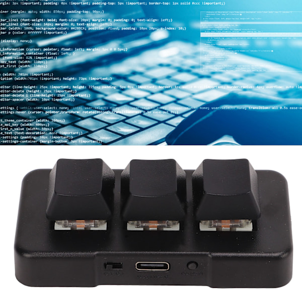 Mini 3-knappskontrolltangentbord med USB-kabel, anpassningsbart ratttangentbord, programmering av makrotangentbord