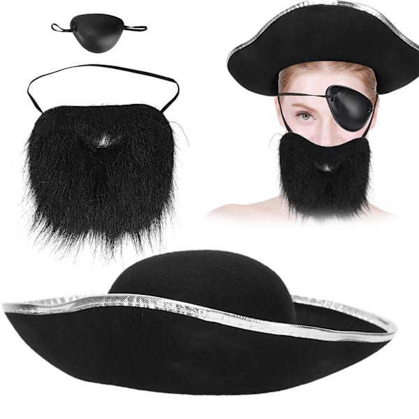 Piratdräkt Hatt Falska Mustascher Ögonlapp Fest Pirat Tillbehör Klänning för Halloween
