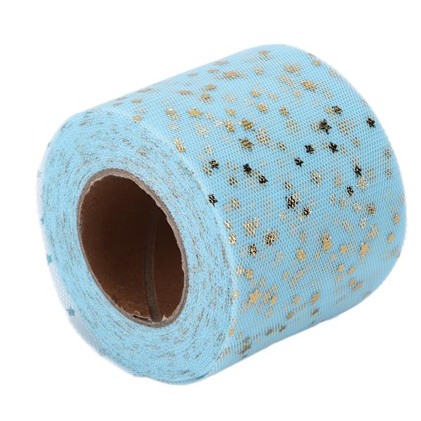 2 rullar glitter tyll med glänsande utseende, enkel användning, tillräcklig mängd, fyra färger, nättygstyll för DIY-dekor, himmelsblå