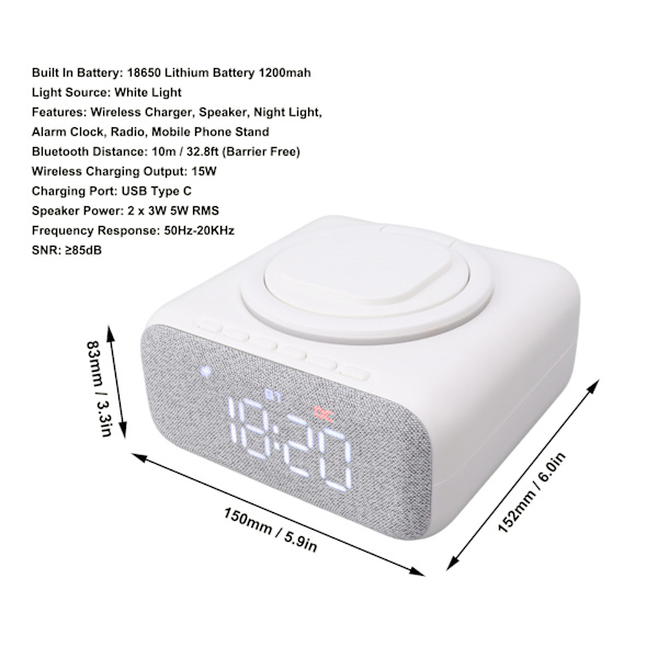 Bluetooth-högtalare väckarklocka USB Bluetooth-högtalare med digital väckarklocka trådlös laddare FM-klockradio sänglampa