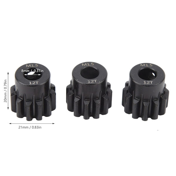 3 st RC-bilväxelsats M1.5 8 mm innerhål stålbilmotorväxel för 1/5 1/8 1/10 modellbil 12T
