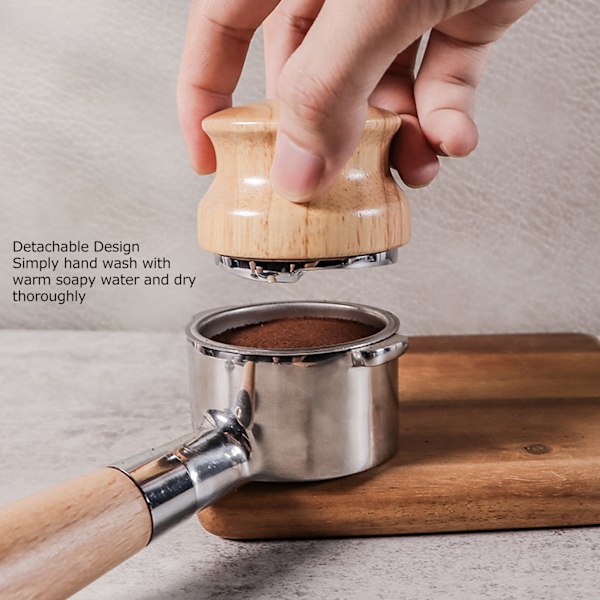 Kaffe Tamper Avtagbar Livsmedelskvalitet Rostfritt Stål Platt Botten Kaffe Pulver Press Hammer Med Trähandtag 51mm