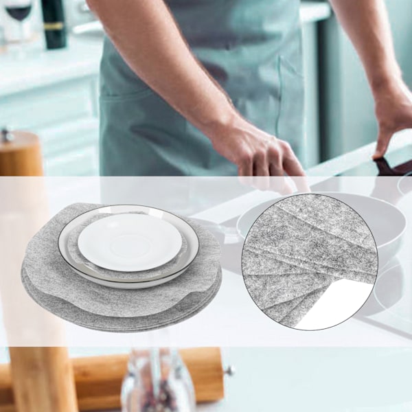 Filt Tallriksförvaringsdelare Skydd, Premium Mjukt Filtmaterial Tallriksskydd för Porslinsglas Skydd i Kök &amp; Husbilar, Grå
