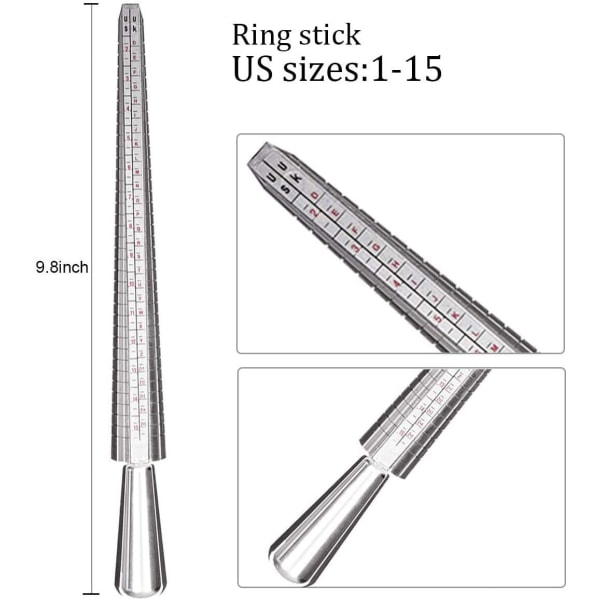 Ring Sizer mätverktyg, aluminium ring dorn och finger