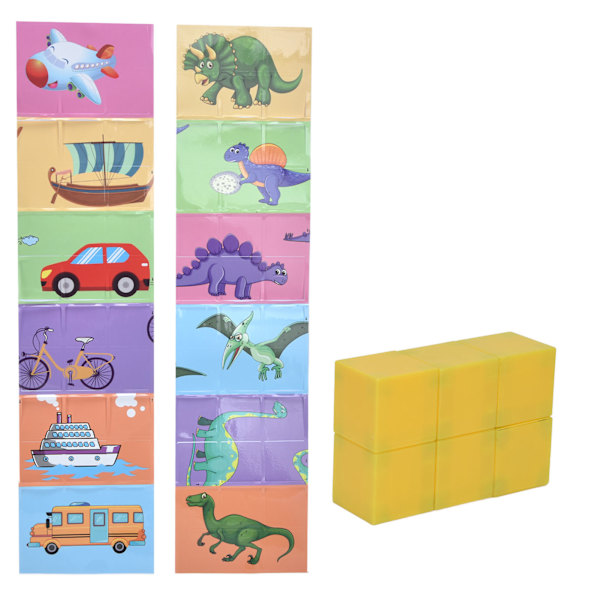 Magnetiska pusselblock för barn, leksak, mixa och matcha block, pedagogisk staplingsmagnet, byggleksak, dinosauriefordon