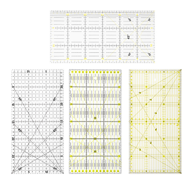 4 st sy- och quiltlinjaler, ritverktyg, gör-det-själv-hantverk, skala, mätverktyg, 15 x 30 cm, med rutnät