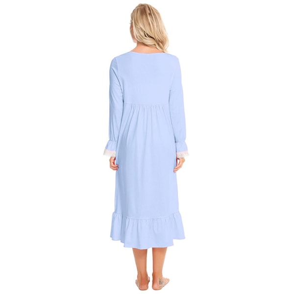 Dam vintage viktoriansk nattlinne långärmad skira nattkläder Pyjamas nattkläder Lounge dress blue XL