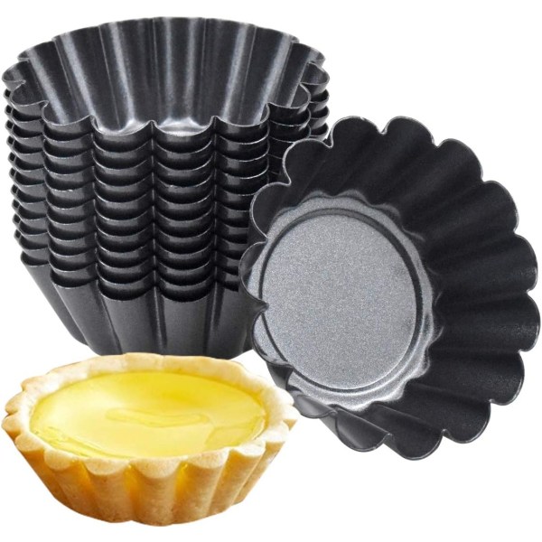 HQdeal 12 st mini pajformar, tillverkade av kolstål, muffinsform, äggkakform, kakform, kakform, äggkakform, rund minikaka med räfflor