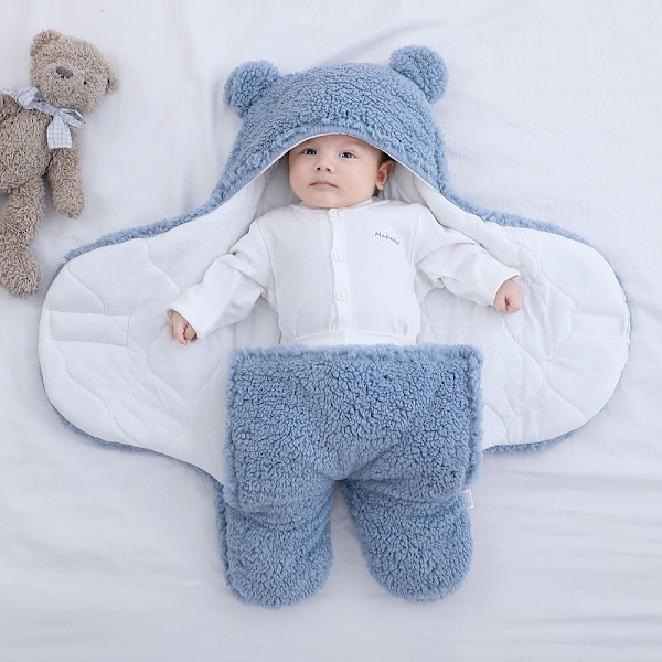 Babysvaddla sovsäck vinter nyfödd wrap filt babysovsäck vinterpåse mjuk varm swaddle filt för spädbarn baby (blå, 0-3 månader)