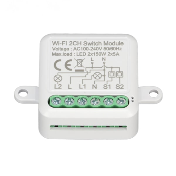 Wifi APP Fjärrkontroll Relämodul WiFi 2CH Ljusströmbrytarmodul för Tuya AC 100‑240V