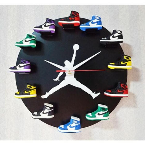 Hemväggklocka Stereoskopisk Skomodell Sneaker Väggklocka (Klassisk Svart)