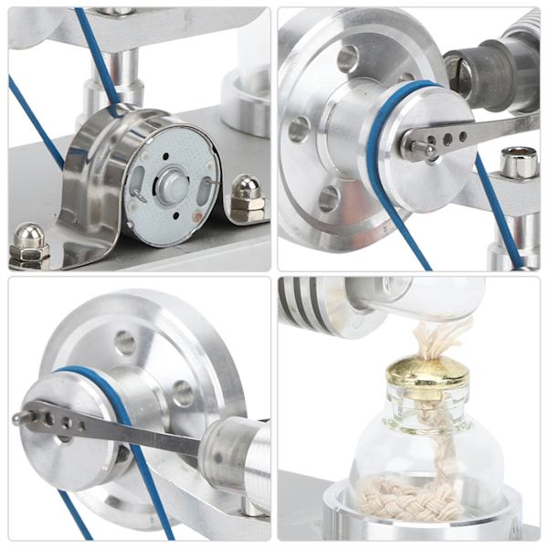 Varmlufts Stirlingmotor, Pedagogiskt fysikexperiment Borstad aluminiumlegering Förtjockat glas, Flerfärgad LED för barns vetenskapsprojekt och