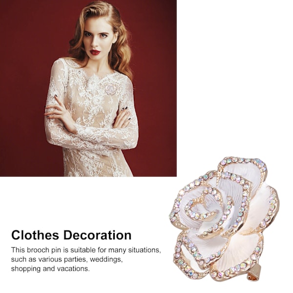 Brosch Pin Kamelia Form Elegant Utsökt Rhinestone Prydd Brosch för Kvinnor Kläder Silke Scarf Dekoration Present Vit