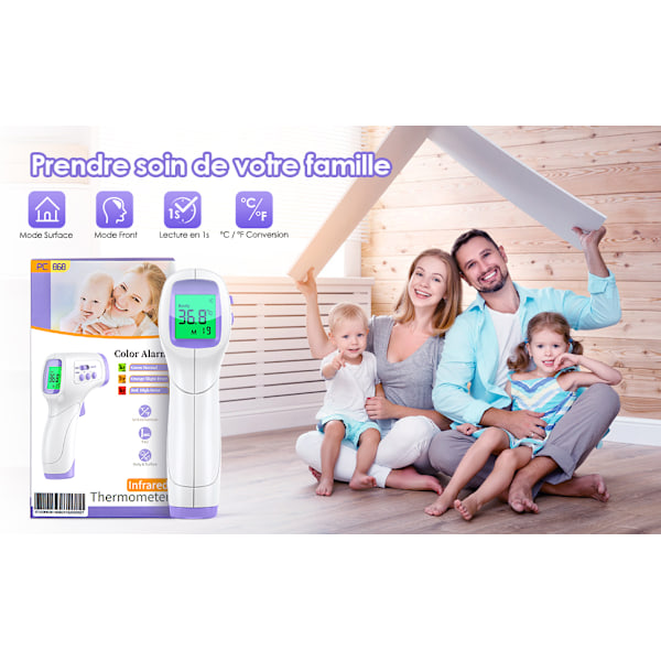 Vuxenpann termometer, infraröd pann termometer, 2 i 1 kontaktfri baby vuxen objekt termometer, infraröd termometer med feberlarm,