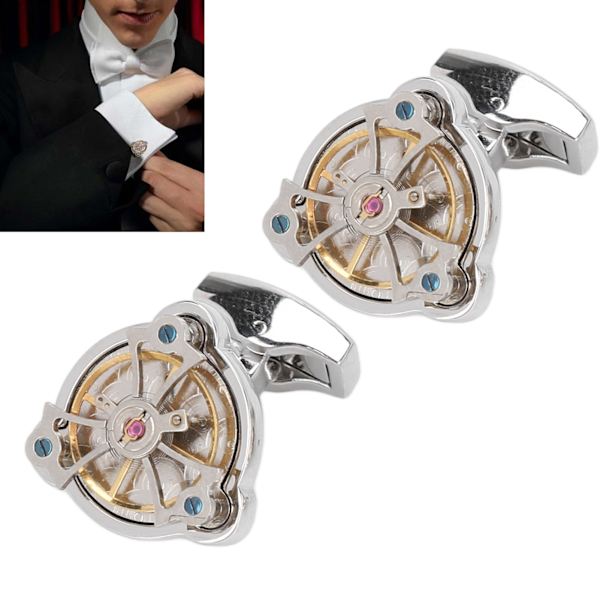 Rörelse Manschettknappar Retro Fransk Stil Galvanisering Process Högpolering Silver Mässing Personliga Manschettknappar för Män
