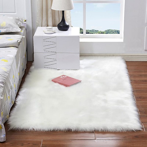 Lång plysch ultralen mjuk fluffig matta rektangulär form konstgjord fårskinn ullmatta för vardagsrum sovrum balkong golvmattor, modell: Vit 400 X 400Mm