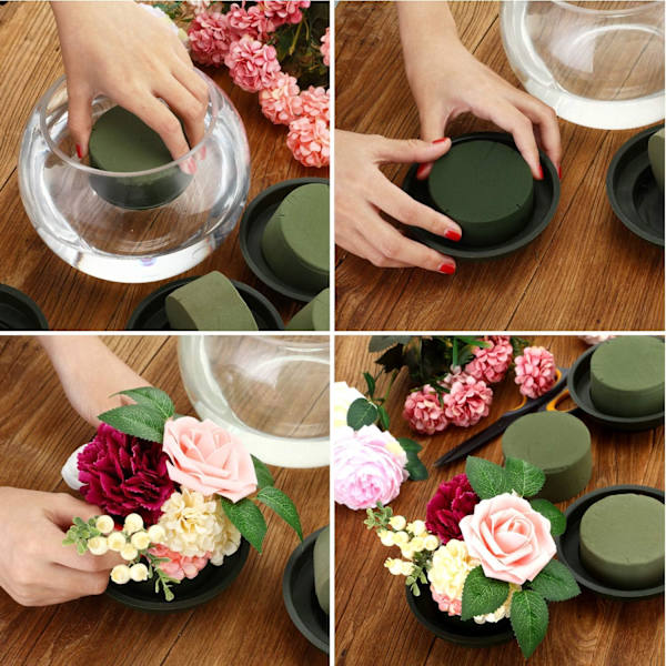 DIY Blomsterarrangemang Kit Grön Rund Våt Blomsterskum, Bröllopsbåge Blommor, Festdekoration (Blomsterskum, 12 Stycken)