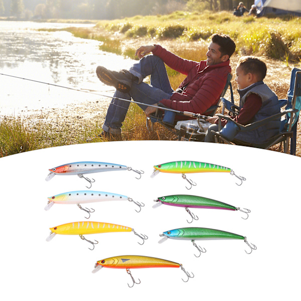 7 st fiskebete kit flytande mört simulering fiskebete tackle 11g per bete för sötvatten långskott
