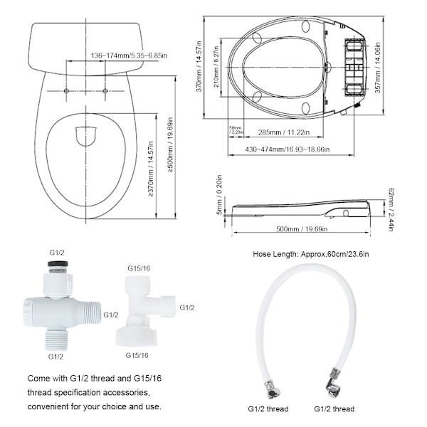 Manuell bidétoalettstol NonElectric Bidet Attachment Dubbelt munstyckssystem Passar runda toaletter