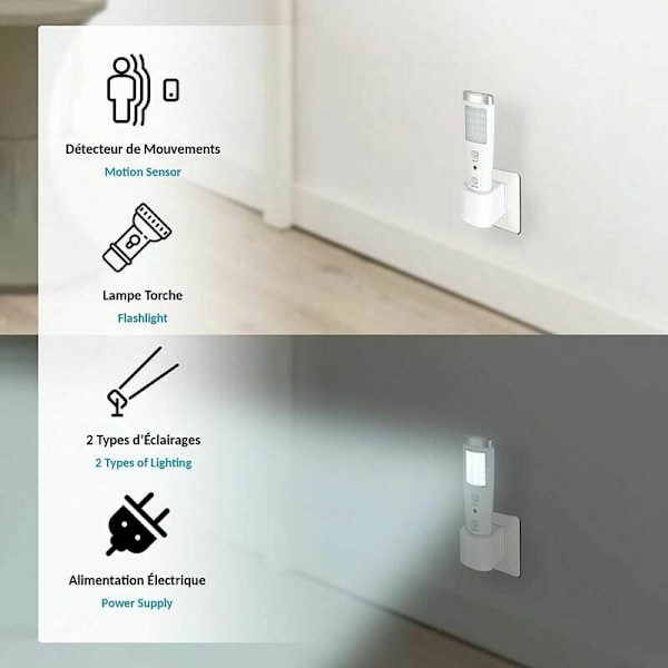 Uppladdningsbar ficklampa med rörelsesensor, starka vita lysdioder för tydlig sikt, säker och effektiv nödficklampa, 4 i 1 funktion