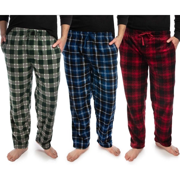 3-pack pläd för pyjamasbyxor för män Set Fleece Lounge Sovkläder PJs med fickor Microfleece