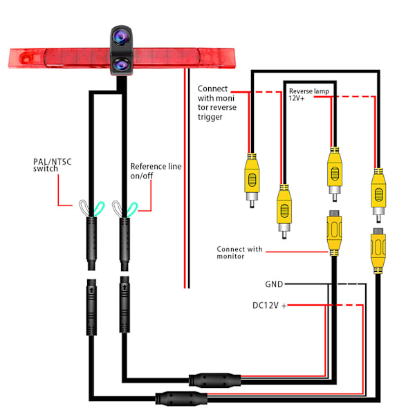 Universal Högmonterad Bromsljus med Kamera HD Dubbla Linser 1/3 PC4089 Sensor Vattentät