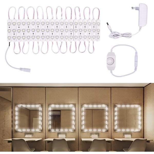 Dimbar LED-spegelbelysning, längd sminkljus, kallvitt LED-sminkspiegelsats
