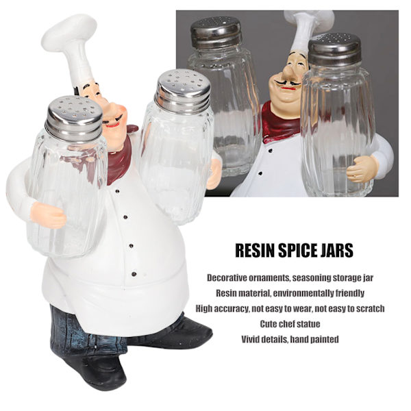 Kock Staty Salt Shaker Set Bedårande Staty Levande Detaljer Harts Kryddburkar för Hemma Restaurang Café