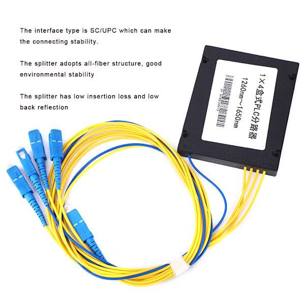 PLC Fiber Splitter Enläge Låg Insättningsförlust 1X4 SC/UPC-gränssnitt för Heminstallation