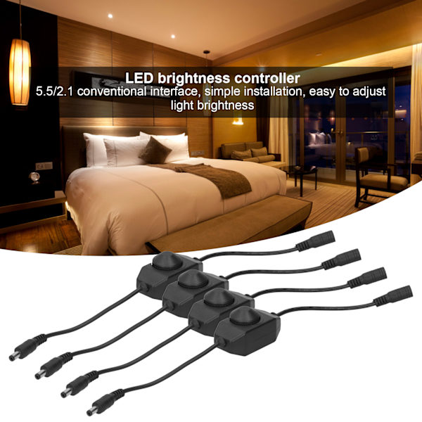 4 st 12V LED-ljusstyrka dimmerlampa steglös dimmerknapp regulator tillbehör svart