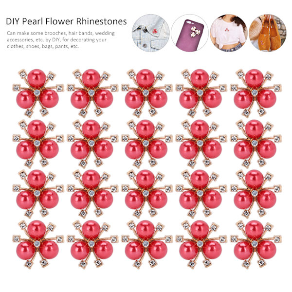 20 st pärlblommor strass DIY kläder manschett brosch mode smycken tillbehör röd