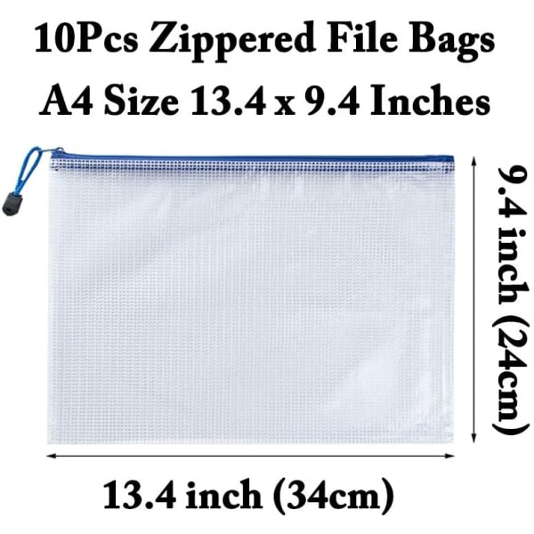 A4 Zip Plånbok Transparent Filpåsar Filmappar Zippåsar 10st